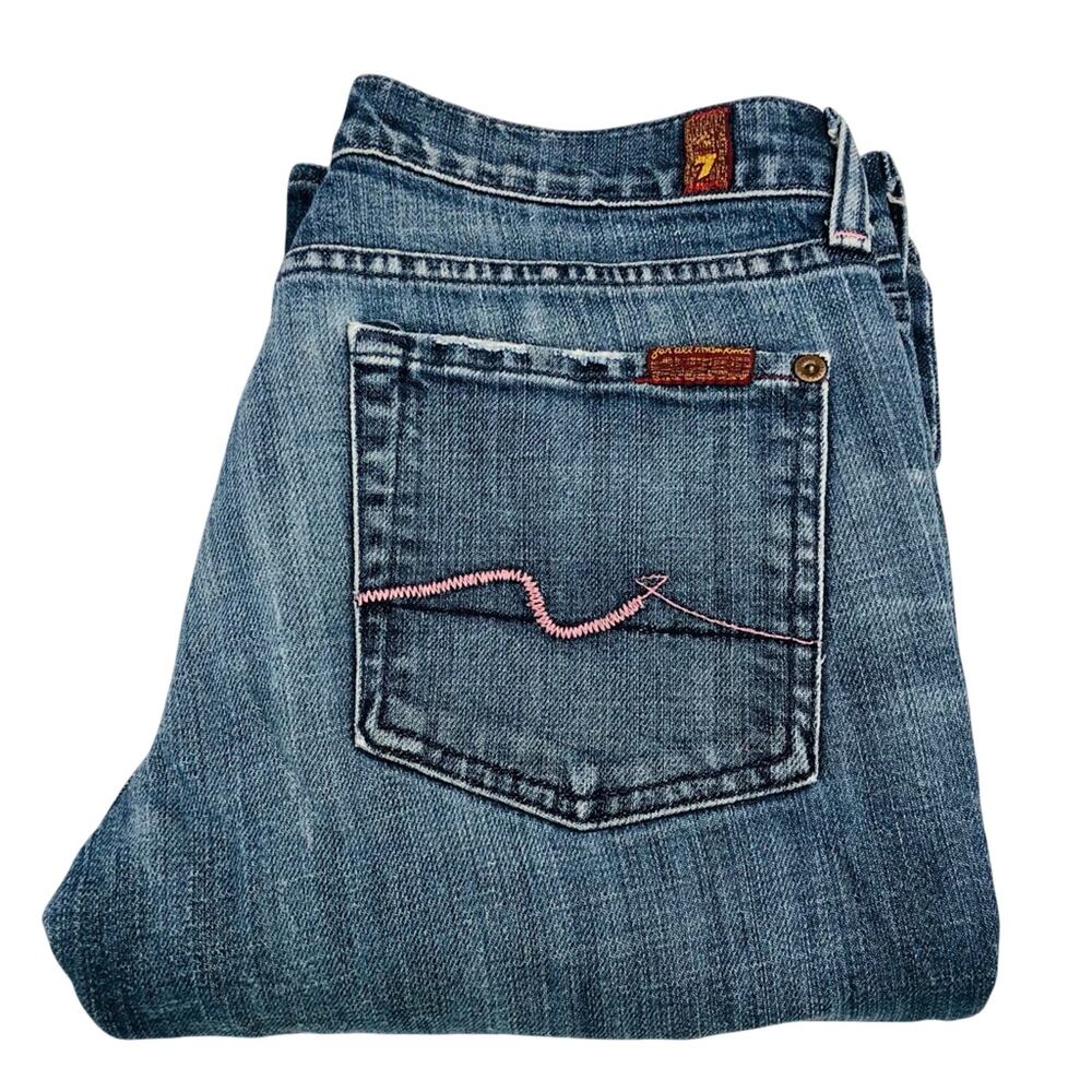 7 For All Mankind Pink Stitch Original Bootcut Jeans Premium Denim Mid Rise 27 - Picture 15 of 16